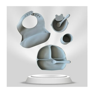 Kokoa World - Set Alimentación Bebé Silicona Gris 6 Piezas