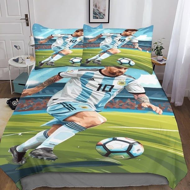DSJackson Lionel Messi Premium Duvet Cover Set with Hidden Zipper Closure - Microfiber Bedding Set with 3D Print And Pillowcases - Perfect for Boys And Girls King