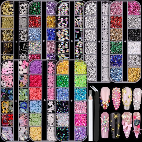 Encantos para uñas BELLEBOOST Kit de 8 cajas - Gemas y Strass