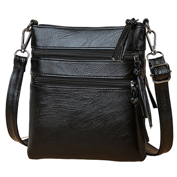 Bolso bandolera pequeño de piel sintética para mujer, tipo bandolera, con múltiples bolsillos y cremallera.