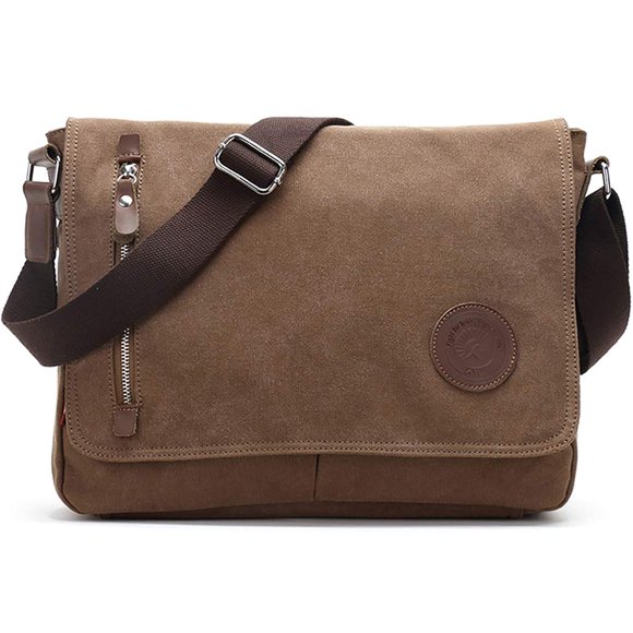 Bandolera HuaChen M36, de lona duradera, color café, para portátil de 14 pulgadas