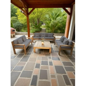 Terraza Rústica Miaruste Modelo Ambar 7 Cuerpos Color Madera Roble Cojinería Gris Oscuro V1