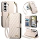thumbnail image 1 of Funda tipo cartera FOXDOCK para Samsung Galaxy S26, estampado de diamantes, con ranuras para tarjetas, soporte y cremallera - Blanco, 1 of 6