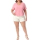 thumbnail image 2 of Agnes Orinda Mujeres Tallas Grandes Escuela Universidad Tops Recortados Cuello en V Manga Corta Abotonado Verano Camisa Casual 2X Rosa Oscuro, 2 of 6