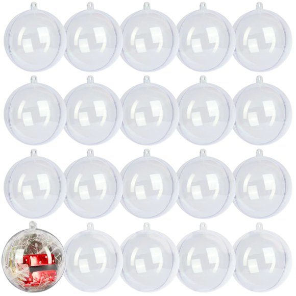 Bola decorativa LYLYFAN de plástico transparente, rellenable, 80 mm (paquete de 20)