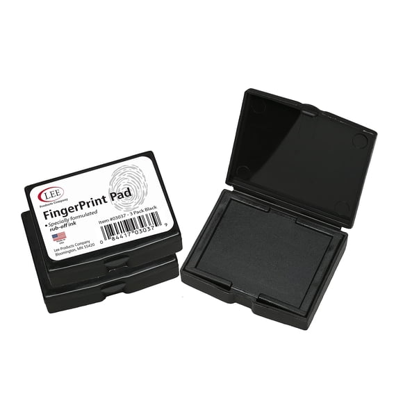 Bloc de huellas dactilares sin tinta Lee, 5,7 x 4,4 cm, negro, paquete de 3
