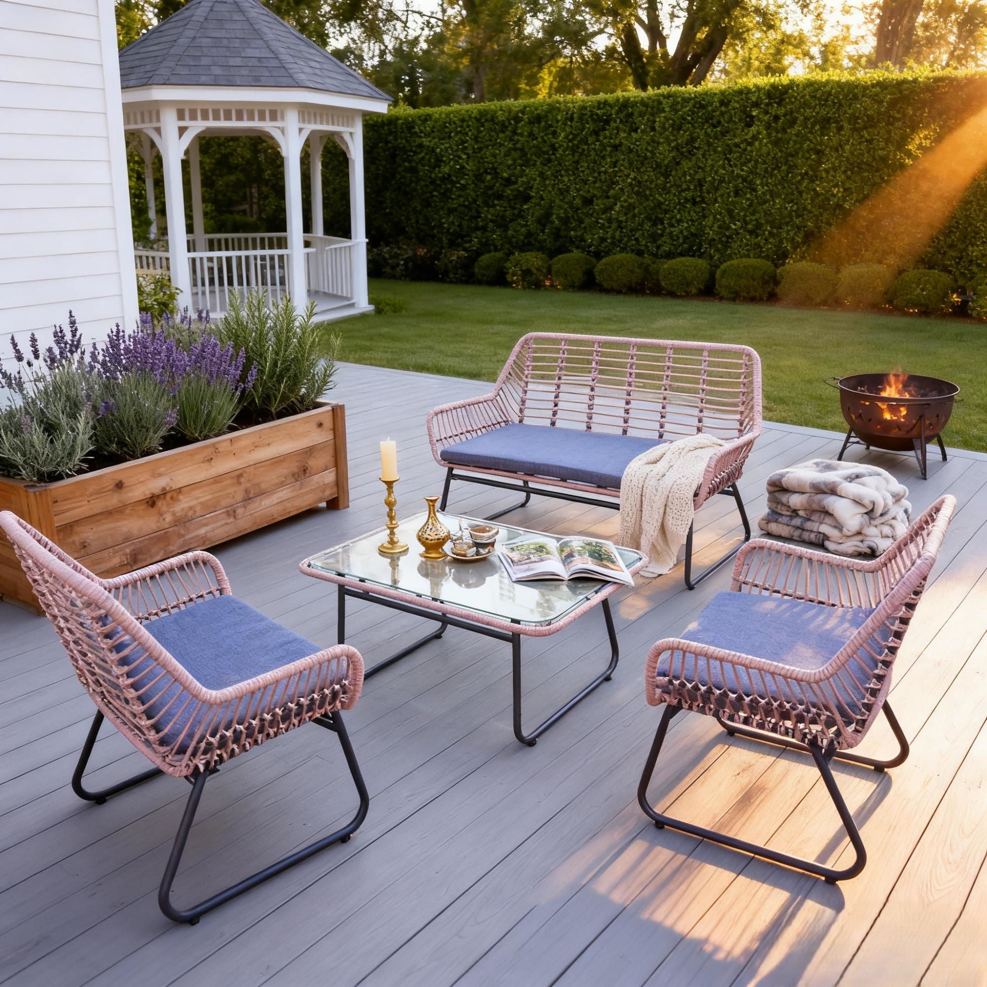 Mainstays - Juego Terraza 4 Piezas Marrón - Gris