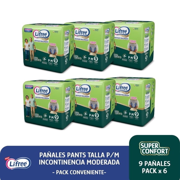 Pañales Pants LIFREE Super Confort (P/M) 9 u. x 6 paq.