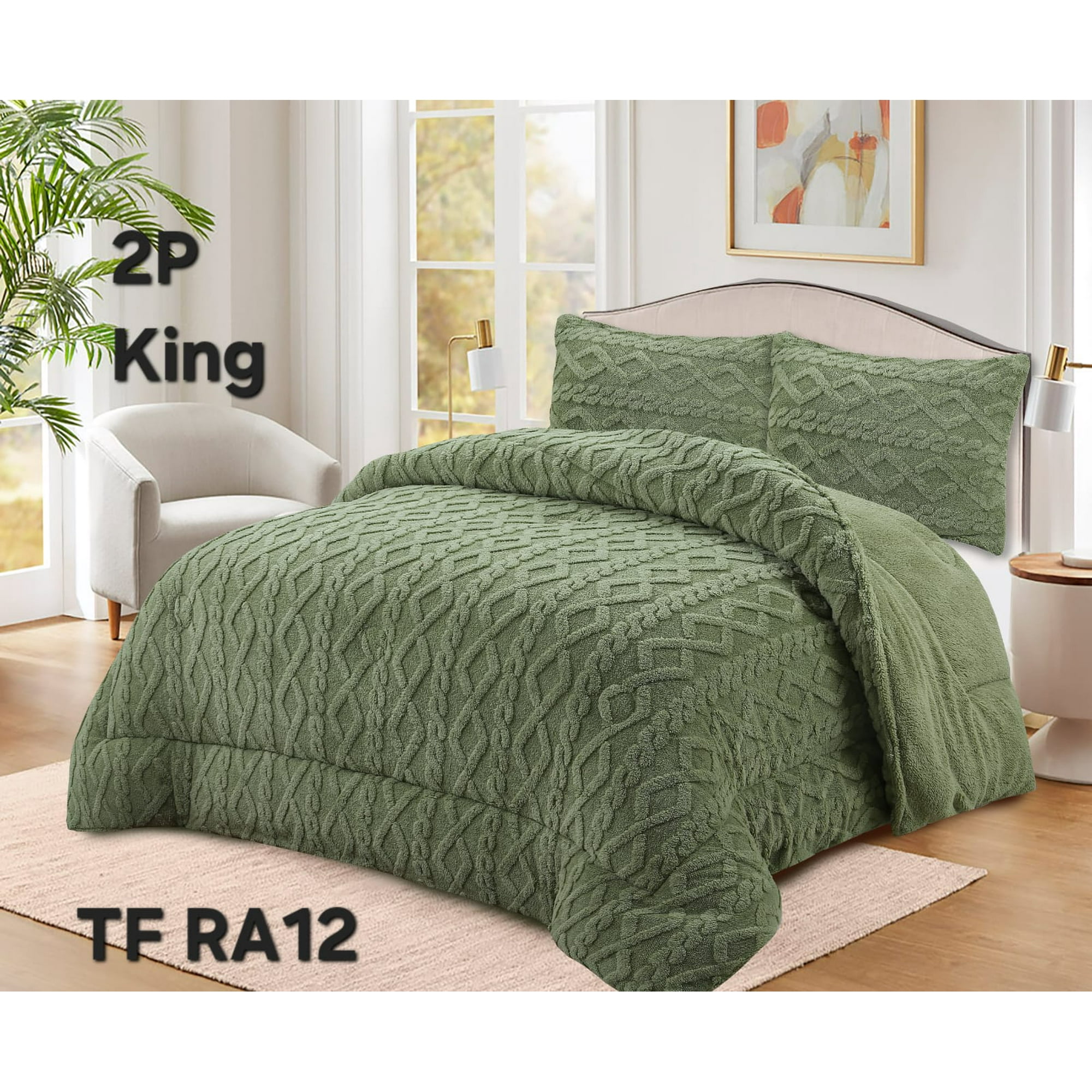 Aladdins Shop - Cobertor De Invierno Texturizado Con Chiporro 2 Plazas Trenzado Verde