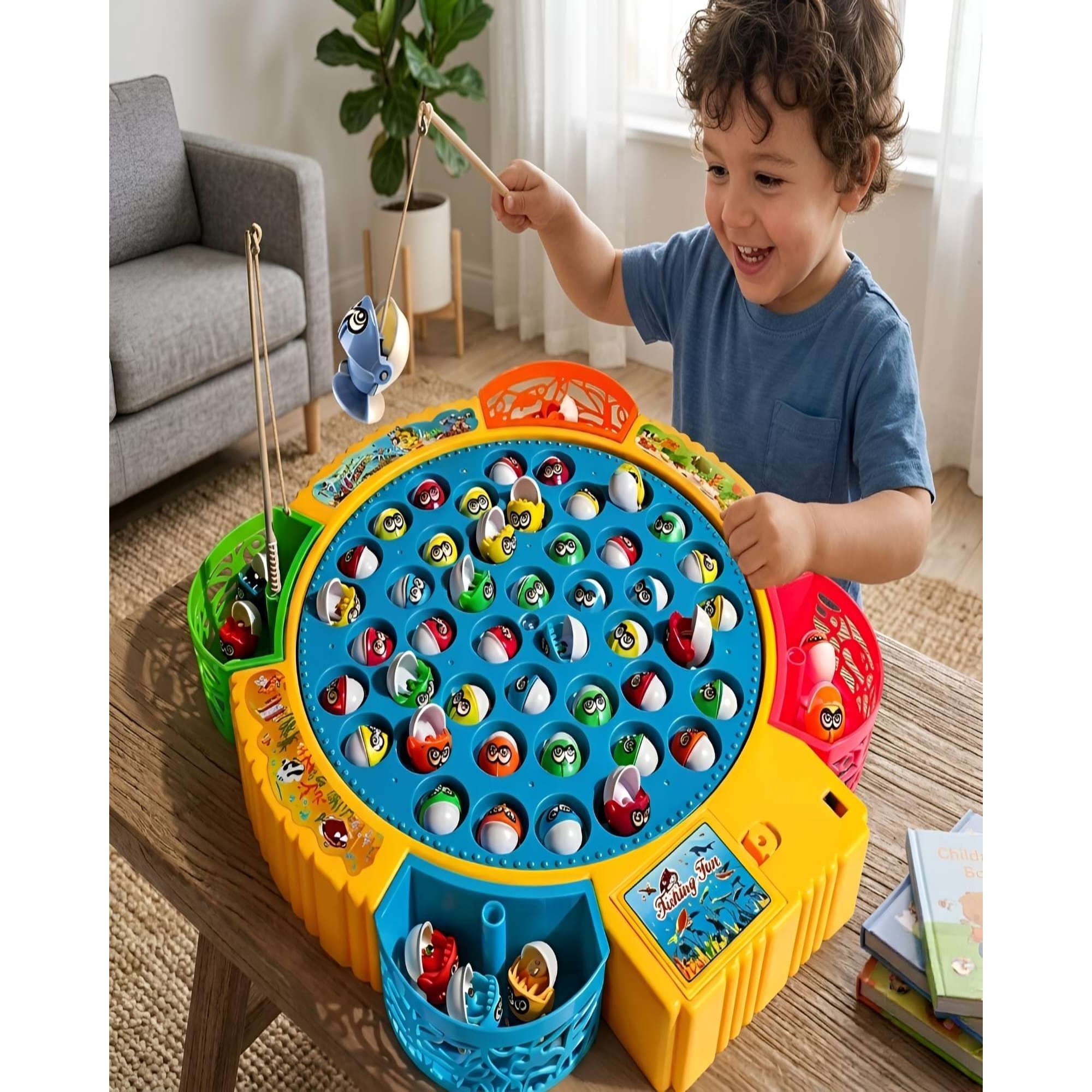 Choicexpress - Juego De Pesca Infantil Musical Base Giratoria 4 Jugadores