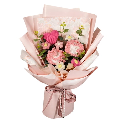 Magideal - Ramo De Clavel De Ganchillo, Ramo De Flores De Punto, Decoración De Primavera Hecha A Mano, Bendición Eterna Completada Para El Regalo Del Día De Las Rosa