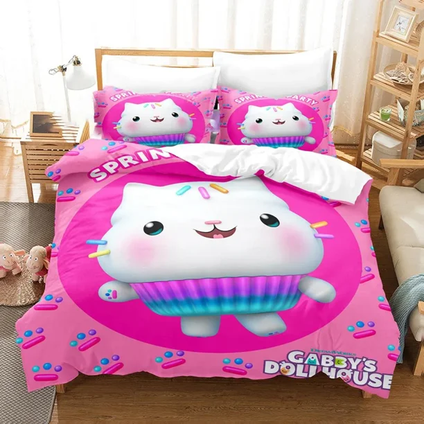 x1600 Bed Sheetsed Gabby Dollhouse Bedding Set Cartoon Duvet Cover Twin Full Adult Kids Bedclothes Quilt Cover 3-Piece Bedding Set (1 Duvet Cover + 2 Pillow Shams) nj1600