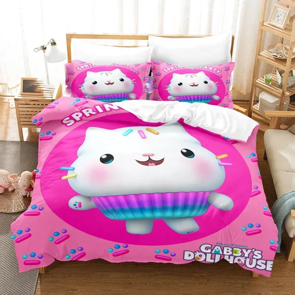 x1600 Bed Sheetsed Gabby Dollhouse Bedding Set Cartoon Duvet Cover Twin Full Adult Kids Bedclothes Quilt Cover 3-Piece Bedding Set (1 Duvet Cover + 2 Pillow Shams) nj1600