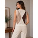 thumbnail image 2 of Chaleco Tejido Mujer Sin Mangas Diseño Rombos Cuello V beige Talla Única, 2 of 2