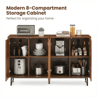 M&Ms - Mid-Century Modern Walnut Sideboard Buffet Cabinet, 59*16*33 Inches Geometric Carved Storage Cabinet With Metal Legs, Multi-Purpose Credenza For Living Room, Dining Room, Entryway