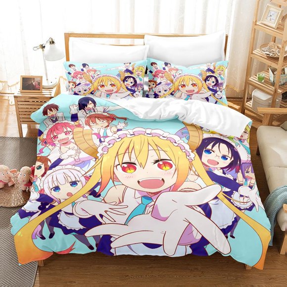 Kawaii Girl Miss Kobayashi's Dragon Maid Bedding Set Anime three-piece set Adult Kid Bedroom Duvet cover Sets Home Textiles Bed Sheets
