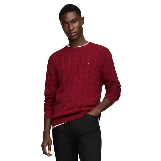 Jersey Tommy Hilfiger de punto trenzado para hombre, color rojo, talla M