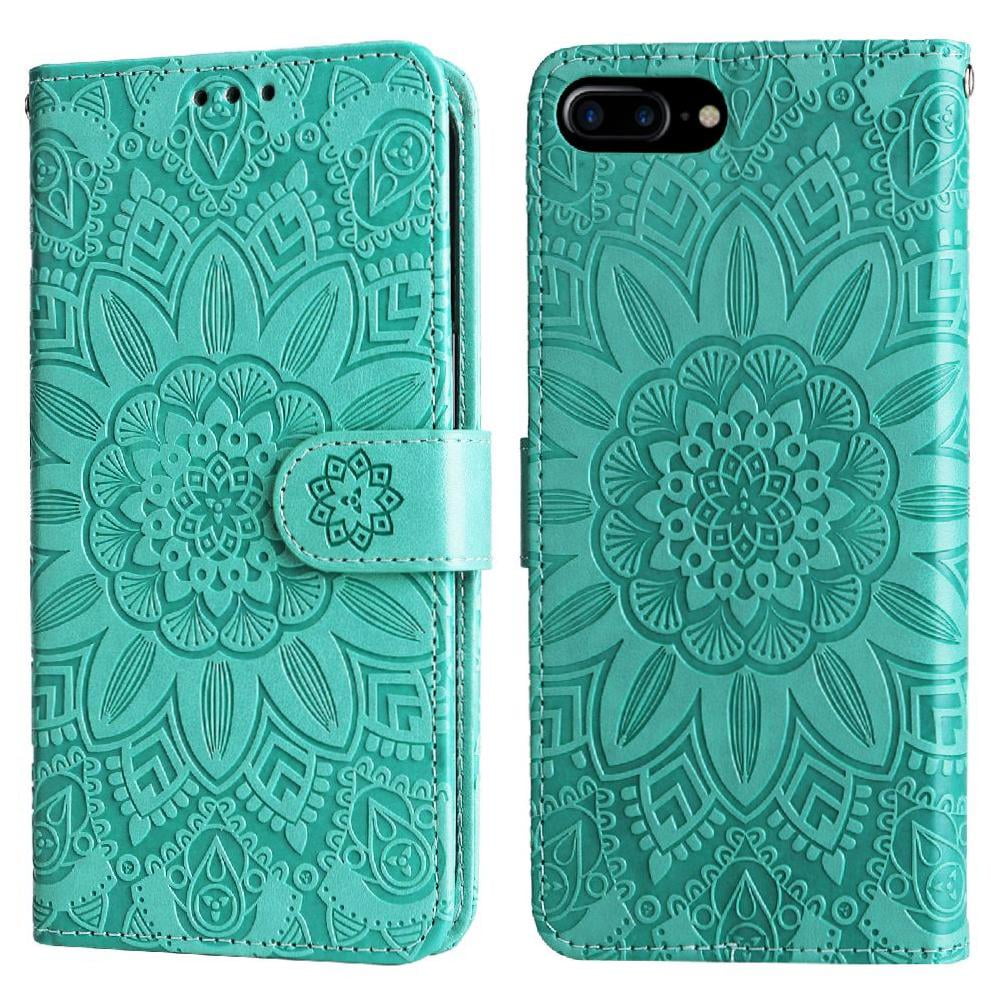 Funda Tipo Cartera Foxdock Para Iphone Se 2020 , Diseño Girasol En Relieve, Cuero Pu, Cierre Magnético, Soporte Y Tarjetero