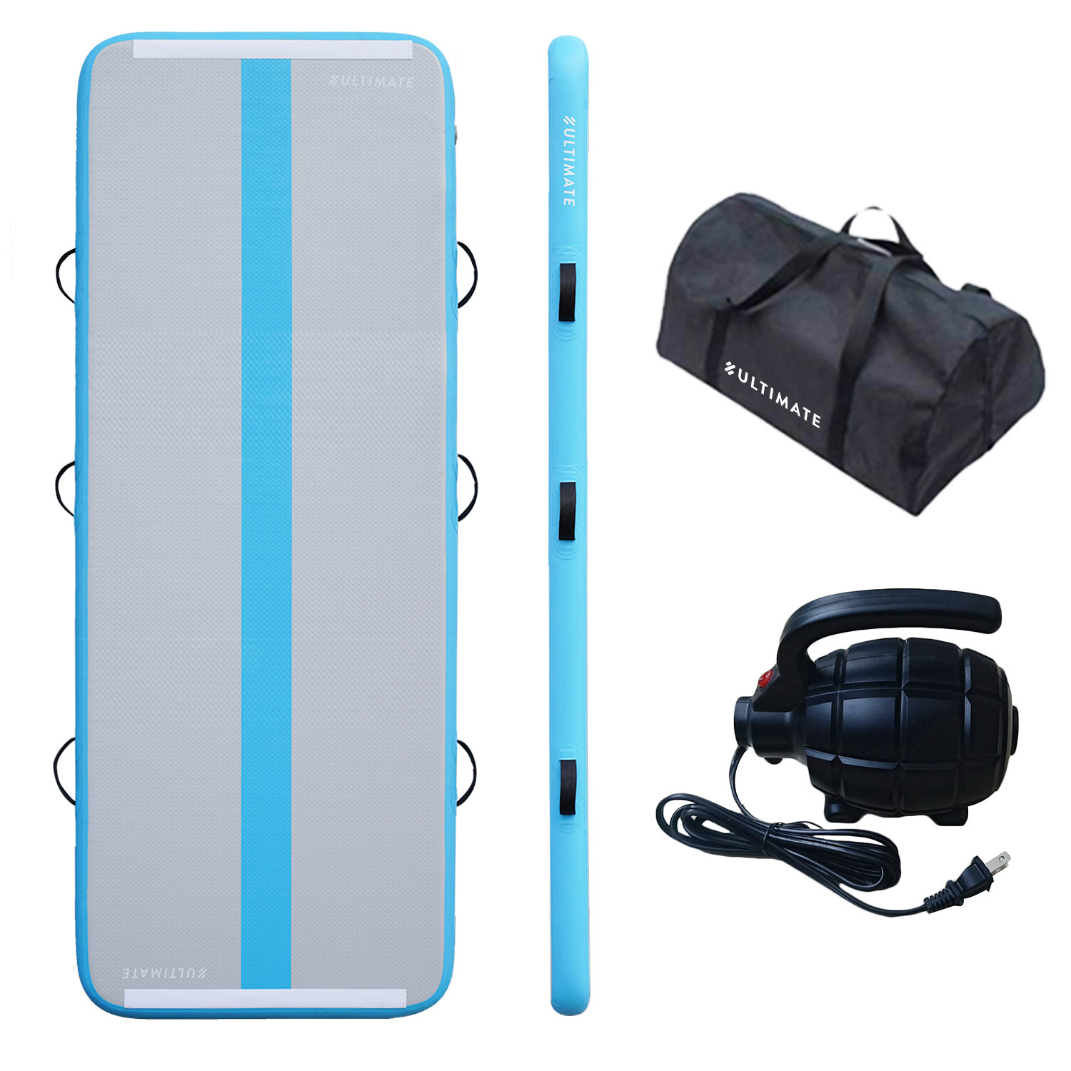 Ultimate Fitness - Airtrack 4 Metros - Colchoneta Inflable Gimnasia - Celeste