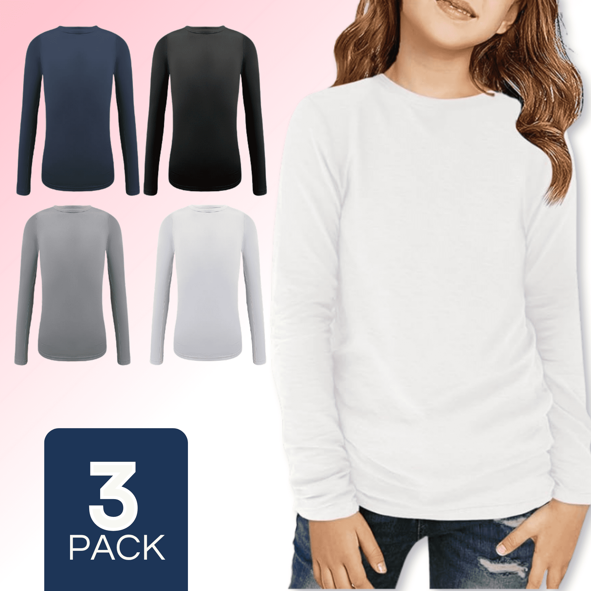 Mas Clothing - Pack 3 Camiseta Bambú Manga Larga Primera Capa Niña Polera Colores Surtidos