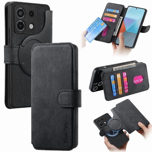 Funda Billetera Magnética para Xiaomi Redmi Note 13 Pro 4G Soporte Tarjetas Desmontable Negro