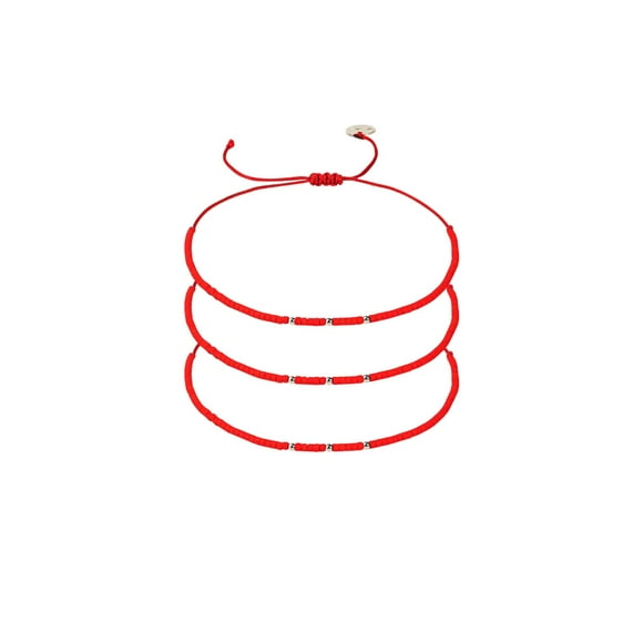 Pack 3 Pulseras Rojas con Mostacillas de Plata rojo Talla única