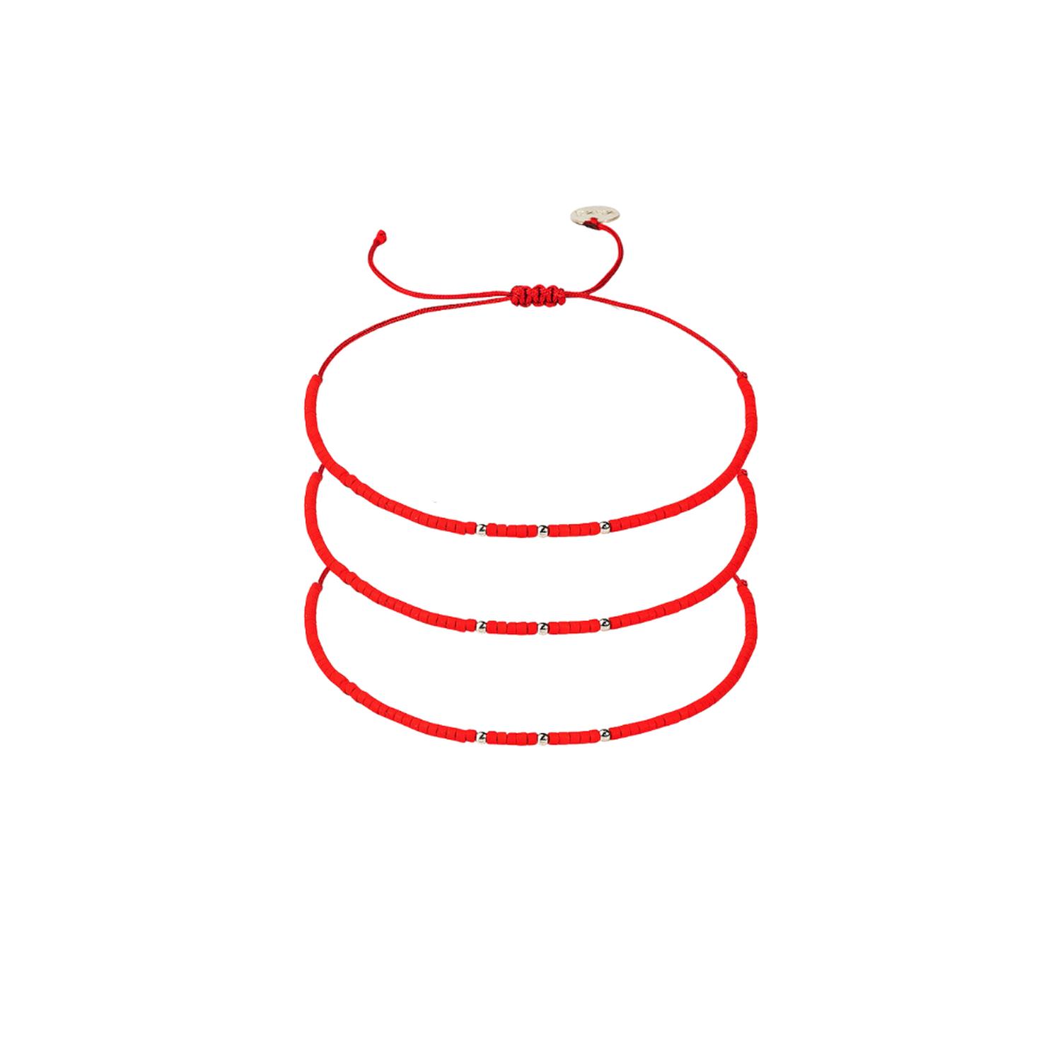 Zazü - Pack 3 Pulseras Rojas Con Mostacillas De Plata Rojo Talla Única