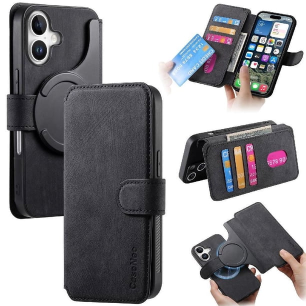 Funda Billetera Magnética para iPhone 17 Soporte Tarjetas Desmontable Negro