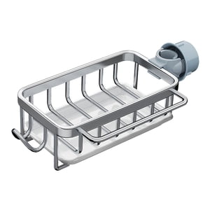Magideal - Estante De Almacenamiento Para Grifo De Cocina, Cesta Cuadrada Izquierda Con Varilla, Soporte De Esponja Fácil De Instalar, Escurridor Para Lavabos De Argén