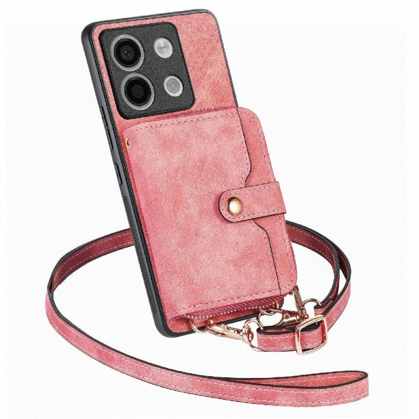 Funda Tipo Cartera con Correa Cruzada para Xiaomi Redmi Note 13 Pro 5G Protección Contra Golpes Rosa