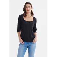 Fashionspark - Polera Mujer Manga Al Codo Texturizada Negro