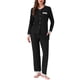 thumbnail image 1 of Conjuntos de pijamas para mujeres con encaje, manga larga, botones, ropa de dormir, pantalón con cintura elástica, ropa de estar en casa con bolsillos, M Negro, 1 of 6
