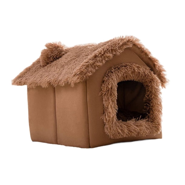 Casa para perros, tienda de campaña cerrada para interiores, cabaña con cojín, espacio cómodo multifuncional extraíble para viajes al aire libre, cama Marrón M