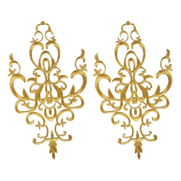 2 Piezas Parche Bordado Tela Decorativo Manualidades Aplique Autoadhesivo Artesanía Textil Material Poliéster Adecuado para Disfraces Prendas Mochilas Oro