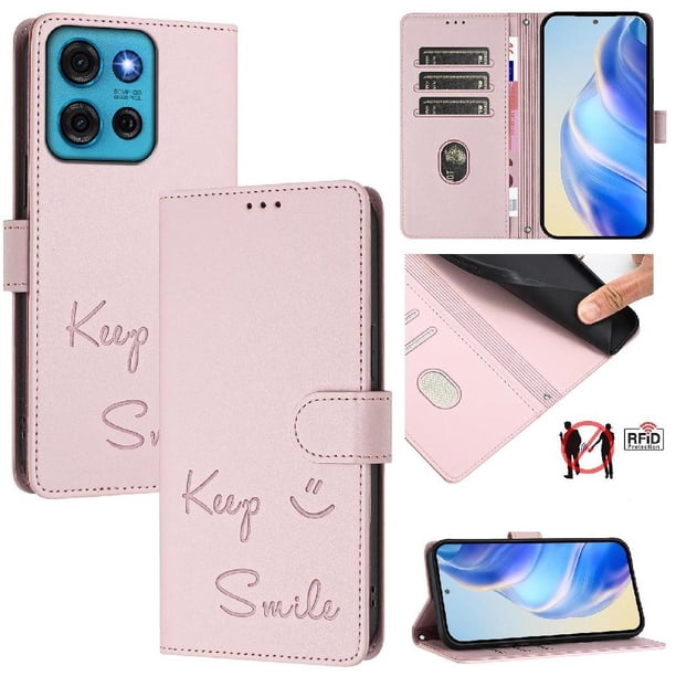 Funda Cartera para Motorola MOTO G75 con Bloqueo RFID, Cierre Magnético y Ranuras Tarjetas Rosa