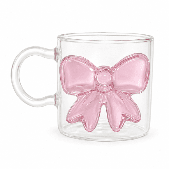 Taza De Cristal Con Lazo Rosa Resistente Calor Y Frío