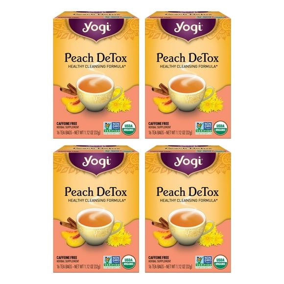 Tea Yogi Peach DeTox 16 bolsitas de té por paquete (4 paquetes) orgánico