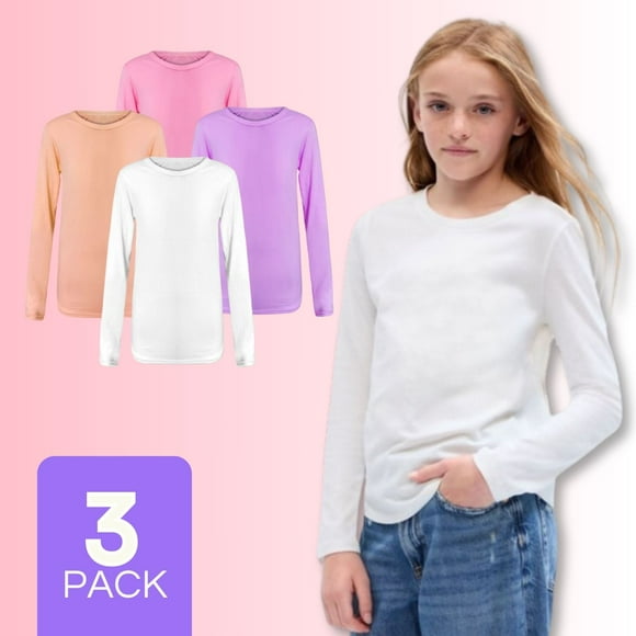 Pack 3 Camiseta Bambú Manga Larga Primera Capa Niña Polera Colores Surtidos