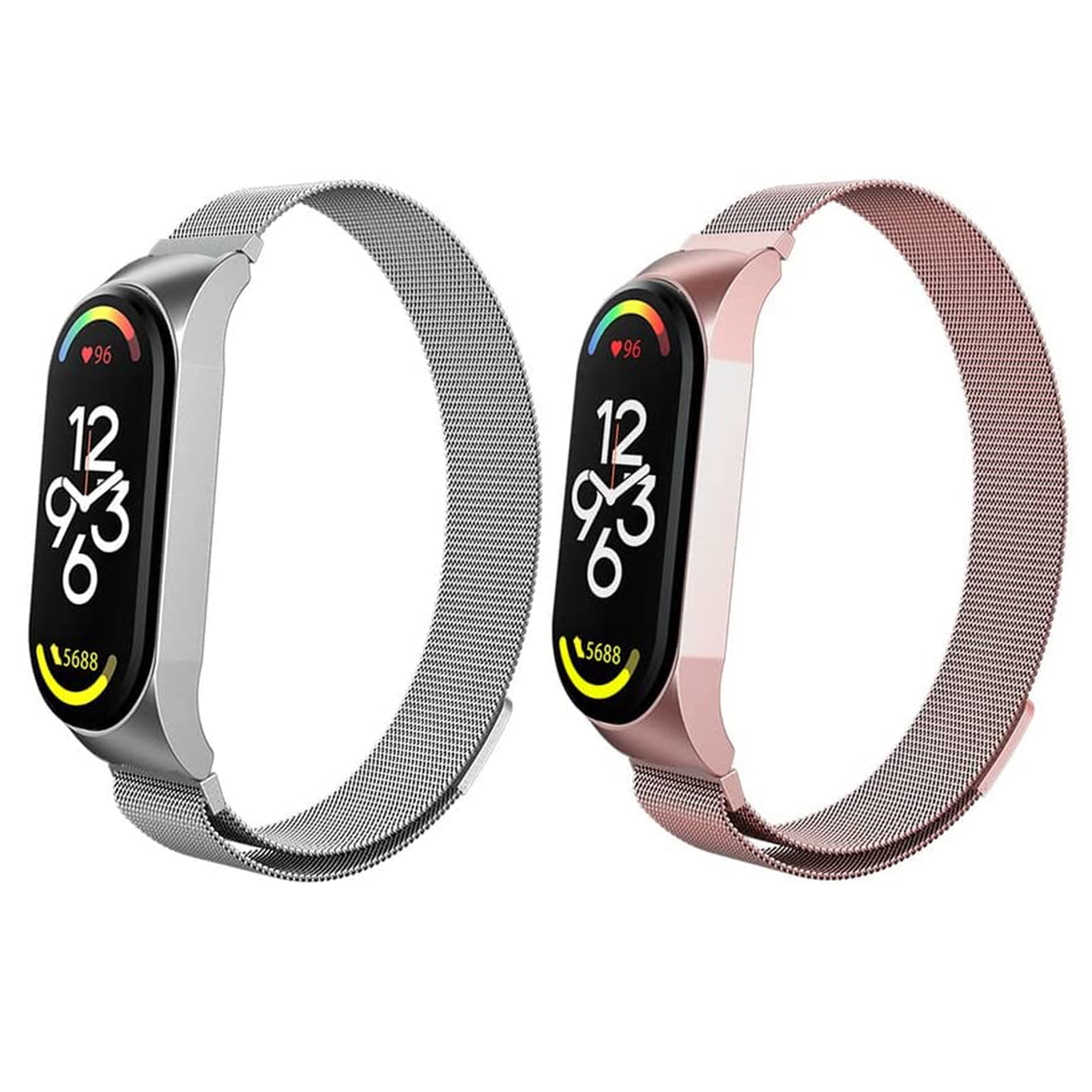 Genérico - Juego De 2 Correas Magnéticas De Metal Para Mi Band 7 6 5 4 3, Pulseras De Reloj Inteligente De Acero Inoxidable Ajustables