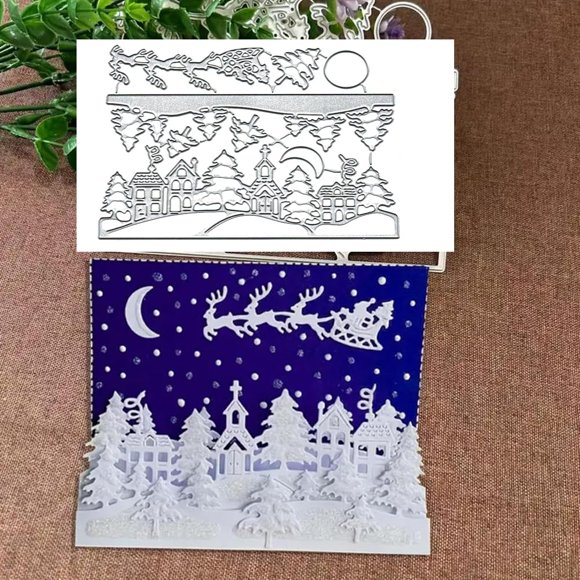 Matrices de corte metálicas DAIYEEXU Pueblo Navideño 14 x 11 cm