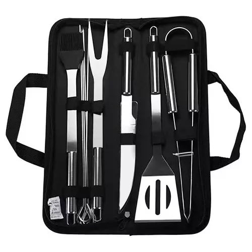 Defensor - Set Parrillero Asados, 9pcs Acero Inoxidable, Con Estuche Color Gris