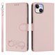 thumbnail image 2 of Funda de Cuero Tipo Billetera para Apple iPhone 15 Plus de 6.7", con Tarjetero, Pulsera, Soporte a Prueba de Golpes con Relieve de Patrón Feliz, Rosa, For iPhone 15 Plus, 2 of 8