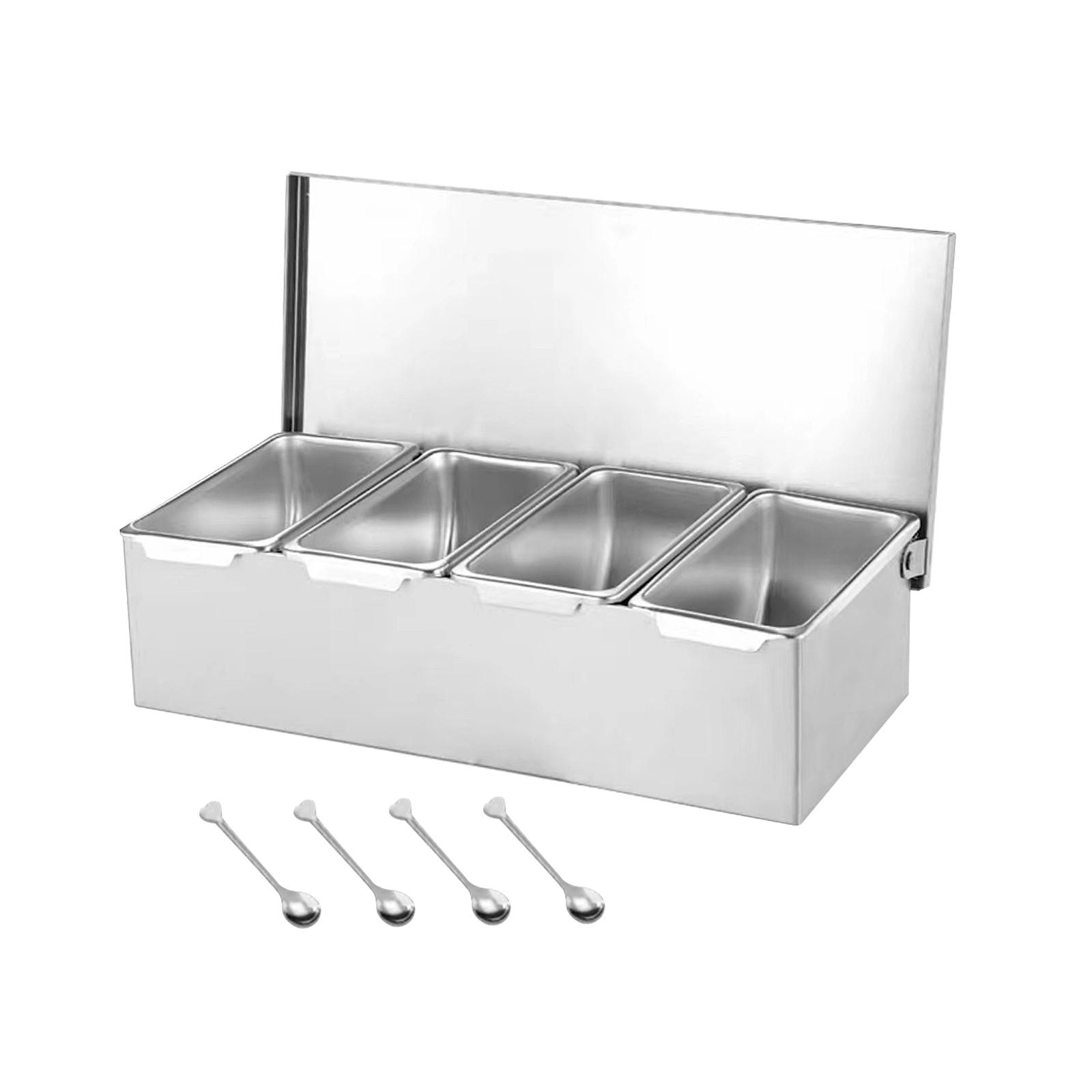 Magideal - Seasoning Container Organizador De Especias Con Compartimentos Múltiples Caja De Ingredientes Cocina De Acero Inoxidable Con Tapa Extraíble Adecuado P Cuatro Rejillas