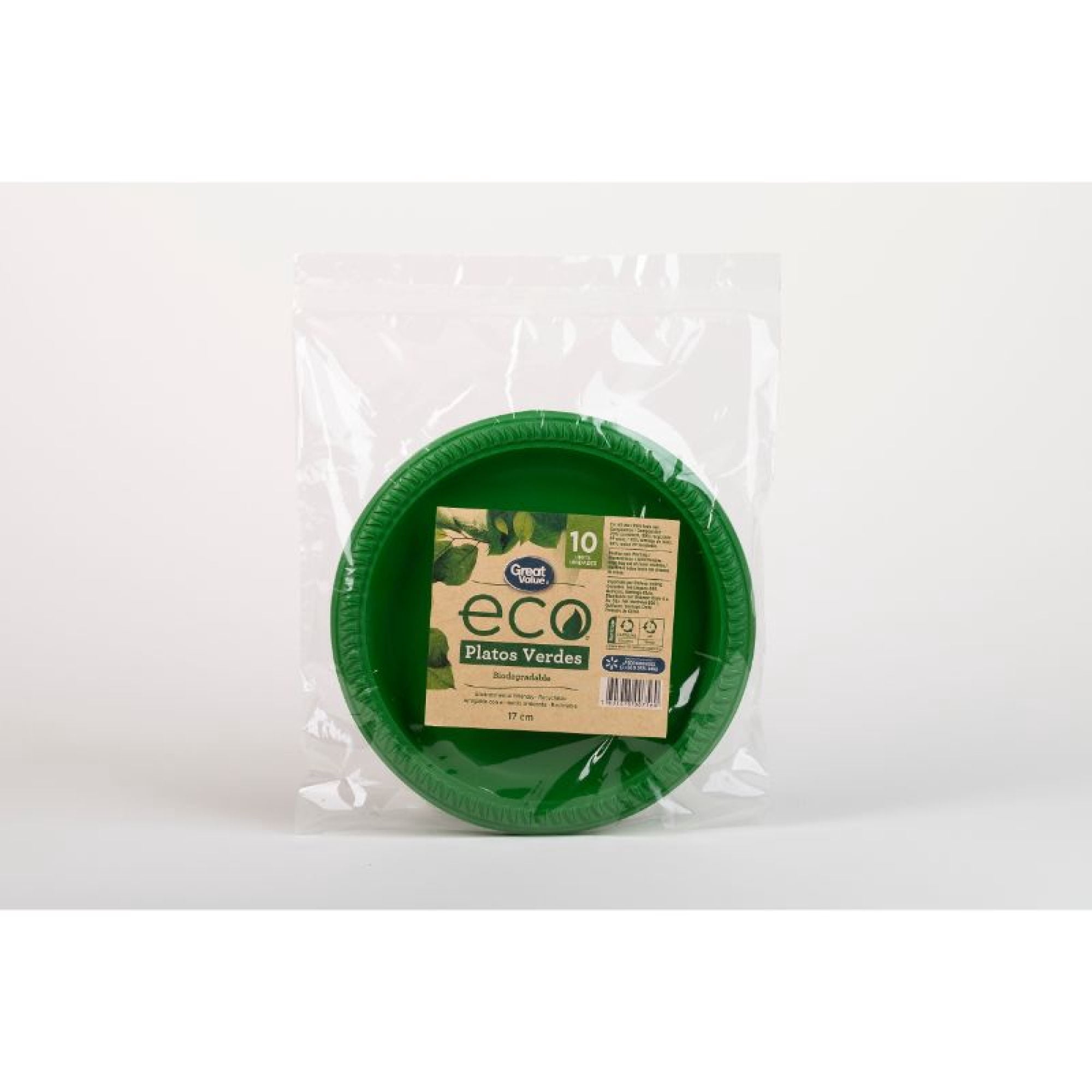 Pack Platos Verdes 17 Cm Biodegradable 10 Un Great Value
