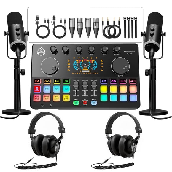 Paquete de equipo para podcast Hayner-Seek para 2 con interfaz de audio