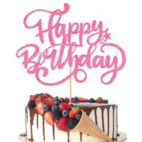 Cake Topper Crseniny Happy Birthday, Cartulina Rosa Con Purpurina