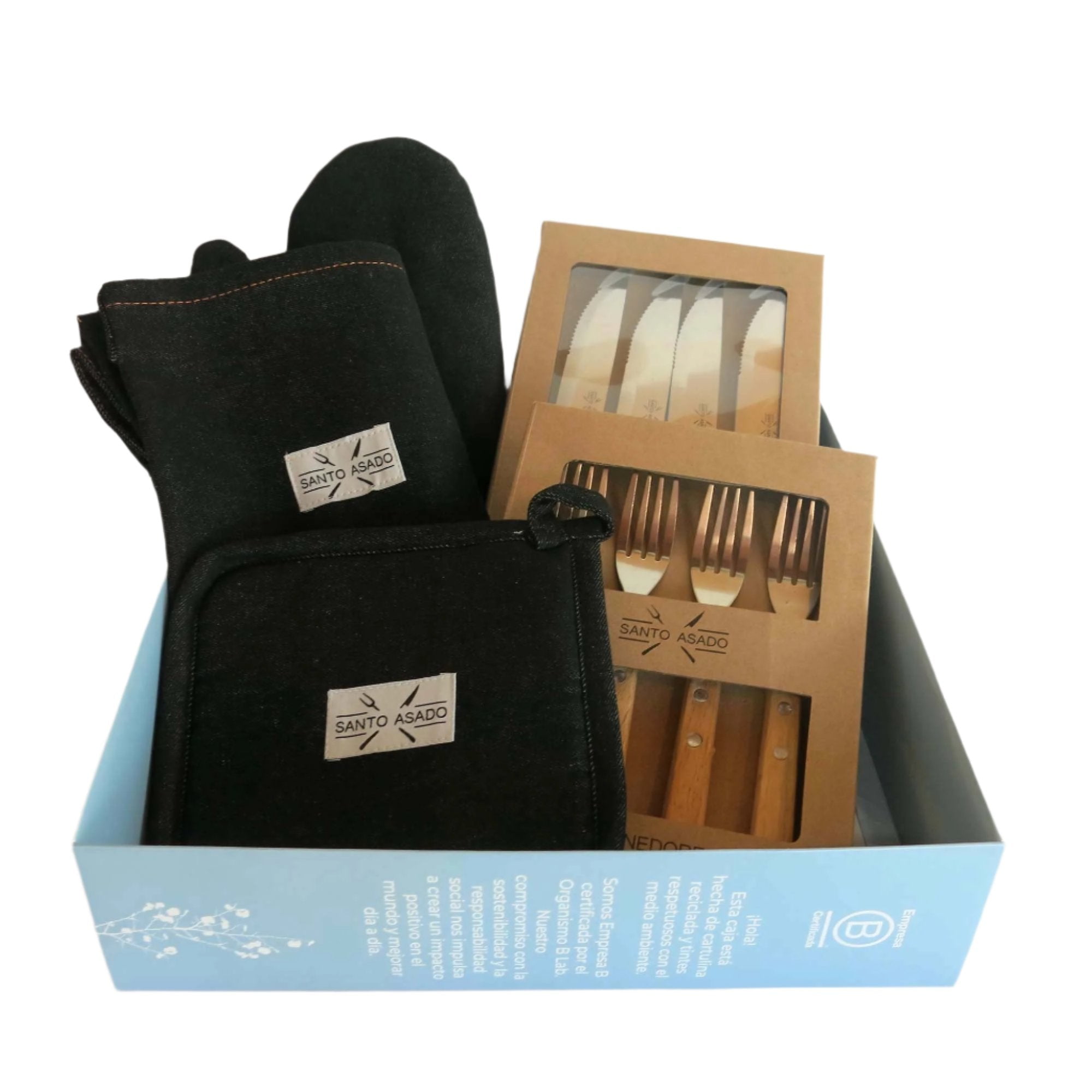 Decoexpress - Box De Asado Negro - (pechera, Tenedores, Cuchillos Y Mas)