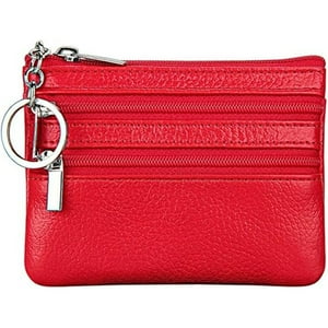 Veat00L - Billetera De Moneda De Cuero De Vaca Femenina Mini Billetera, Llavero, Diseño De Tres Cremalleras