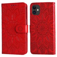 Funda Tipo Cartera Foxdock Para Iphone 11 Pro Max , Diseño Girasol En Relieve, Cuero Pu, Cierre Magnético, Soporte Y Tarjetero