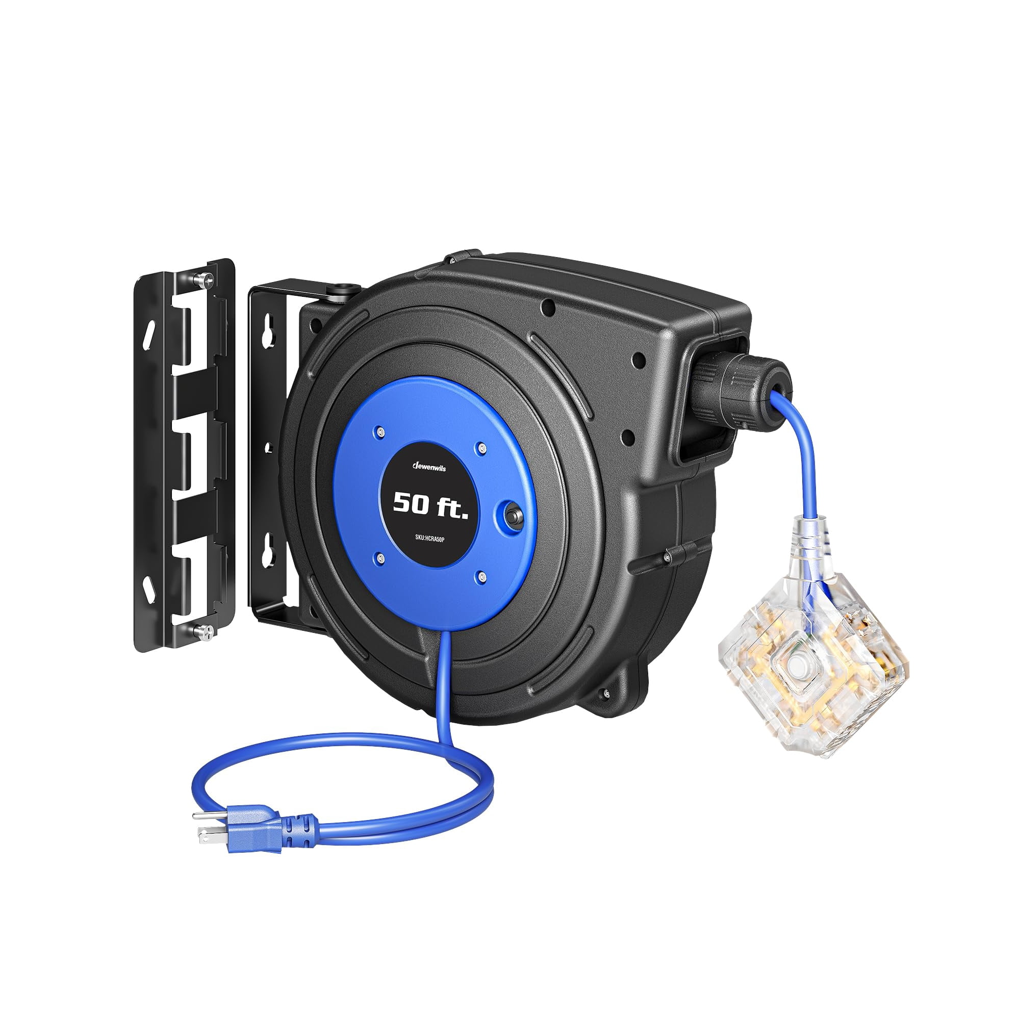 Carrete De Cable De Extensión Dewenwils, Retráctil, 50 Pies, 6 Salidas
